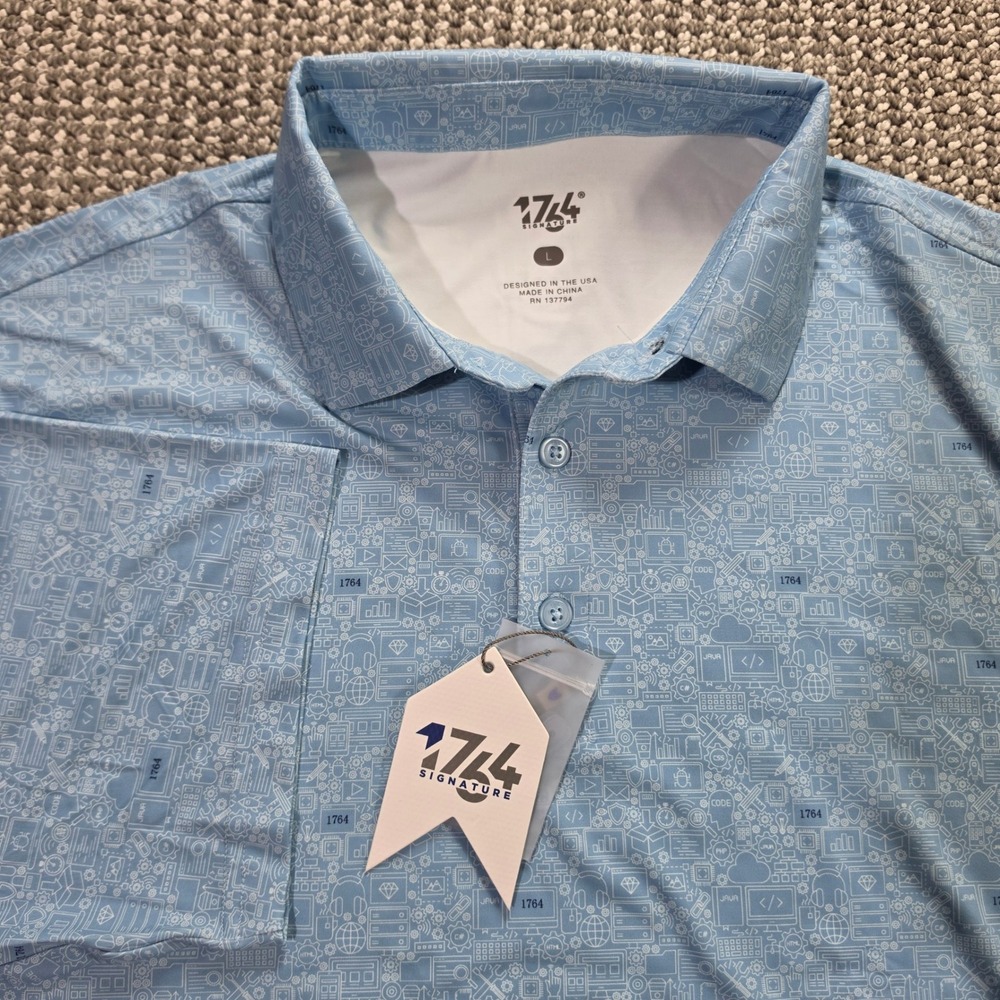 1764 Signature Techie Polo Mens Large SV13323 Graphic Print Powder Blue NEW